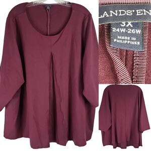 Lands End Shirt Womens Plus Size 3X Maroon Red Viscose Jersey Knit Stretch